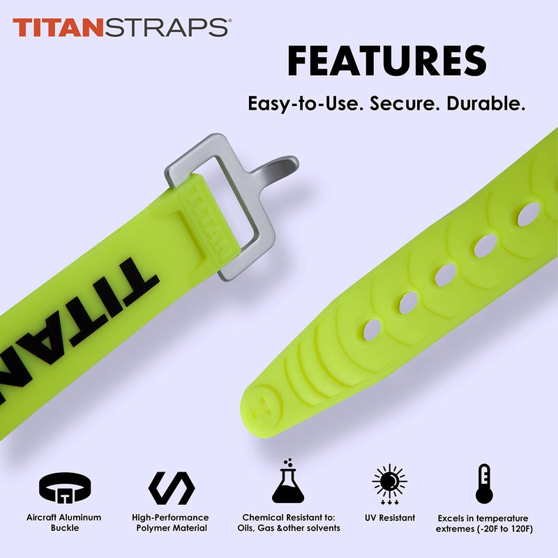 TitanStraps Titan Utility Straps â€“ Easy-to-Use, Reliable Tension Straps for Securing Bike & Moto Gear, Skis, Hoses, Field Repair â€“ Use in Frigid Temp â€“ 60 lb.Working Load, 18" Length, School Bus Yellow, 2-Pack - Image 3